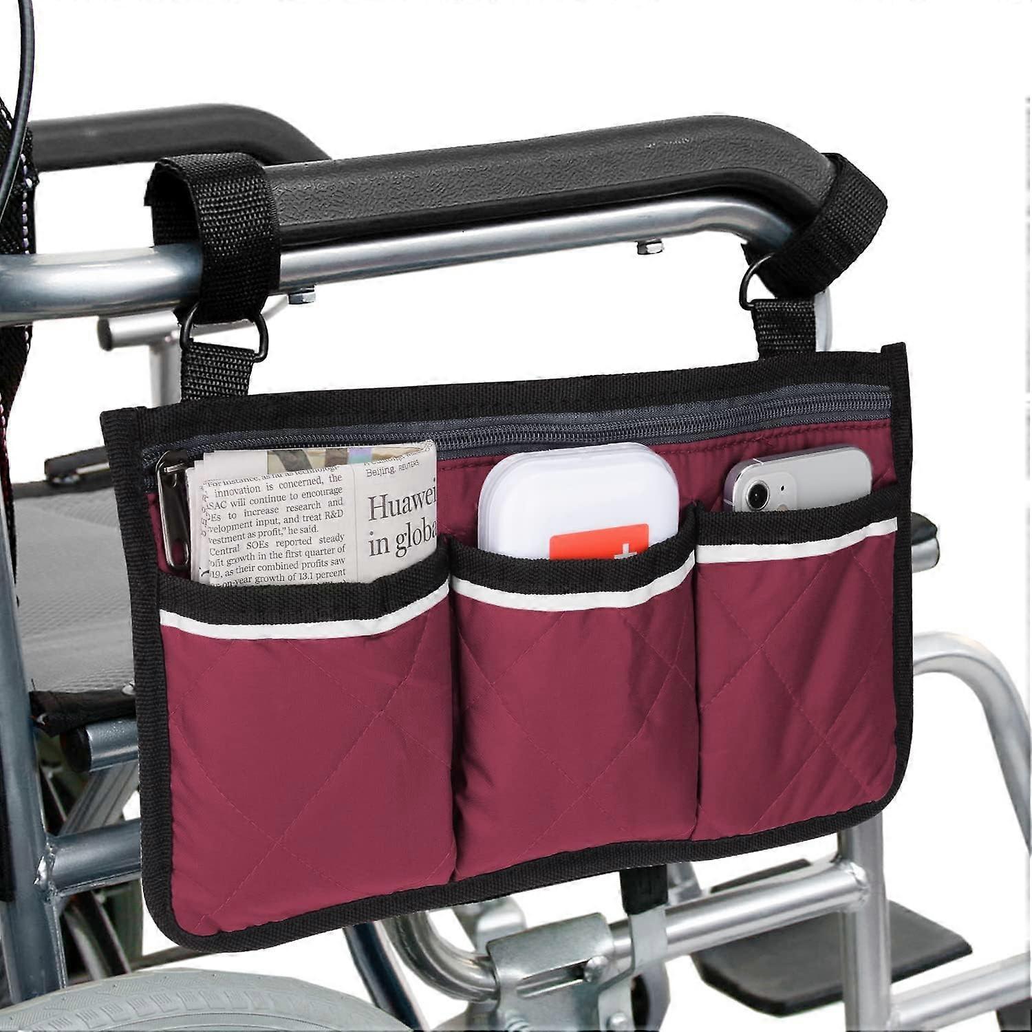 Wheelchair Armrest Side Bag, Walker Organizer Bag with Reflective Stripes Waterproof Storage Pouches for Any Wheelchair, Mobility Scooter, Walker, Ro