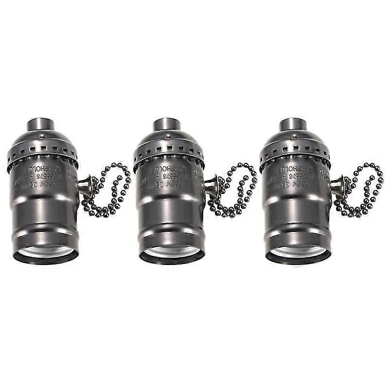 3 Pcs Retro E26 Lamp Bases Bronze Lamp Holder Accessories Light Holder Light Socket Switch With Pull Chain - Pearl (black )