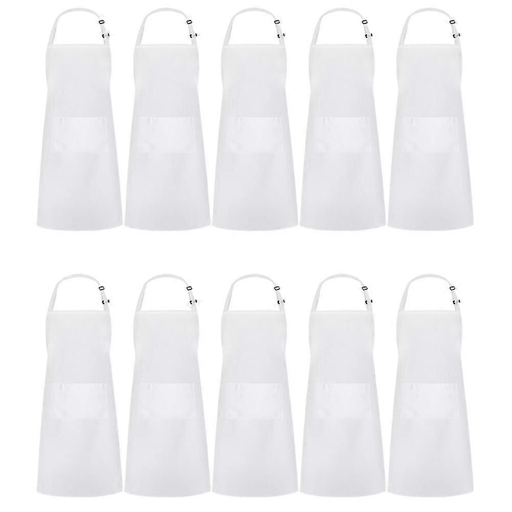10 Pack Adjustable Bib Apron Waterdrop Resistant With 2 Pockets Cooking Kitchen Aprons For Bbq Draw