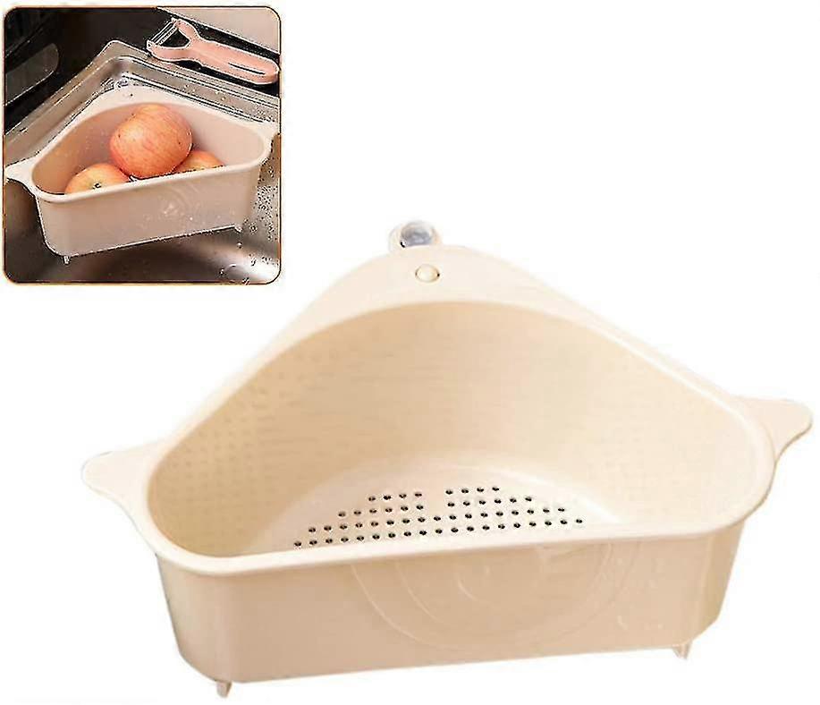 Sink Organiser, Triangular Sink Drain Shelf Drain Rack Storage Holder Beige