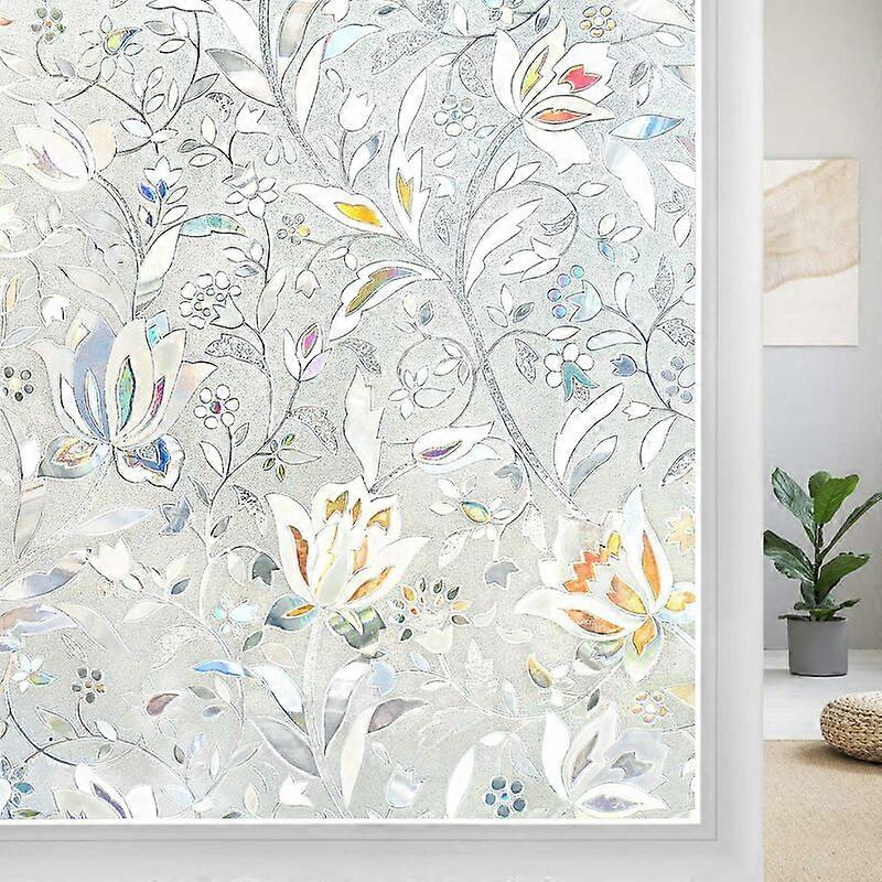 3D Static Self Adhesive Window Film with Flower Pattern,Opaque Privacy Scre