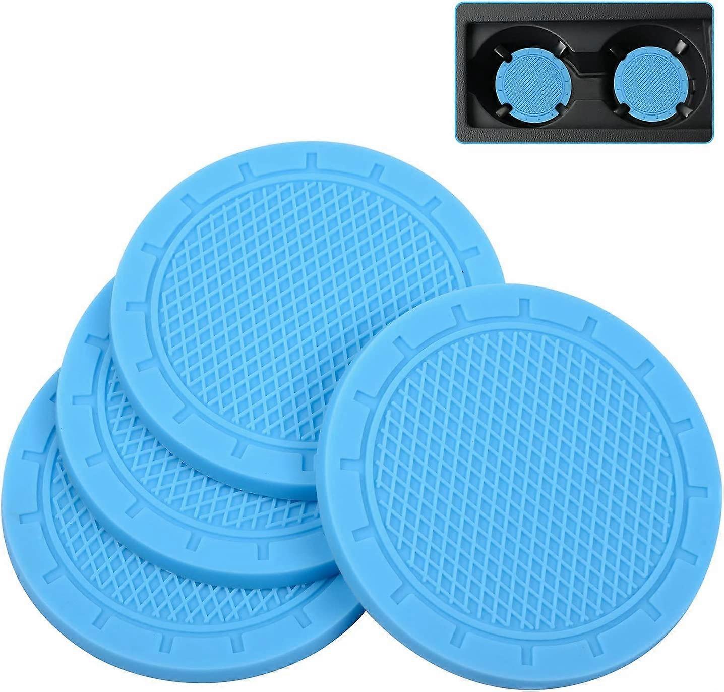Car Coasters, Wisdompro 4 Pack PVC Car Cup Holder Insert Coaster(2.75" Diameter, LightBlue)