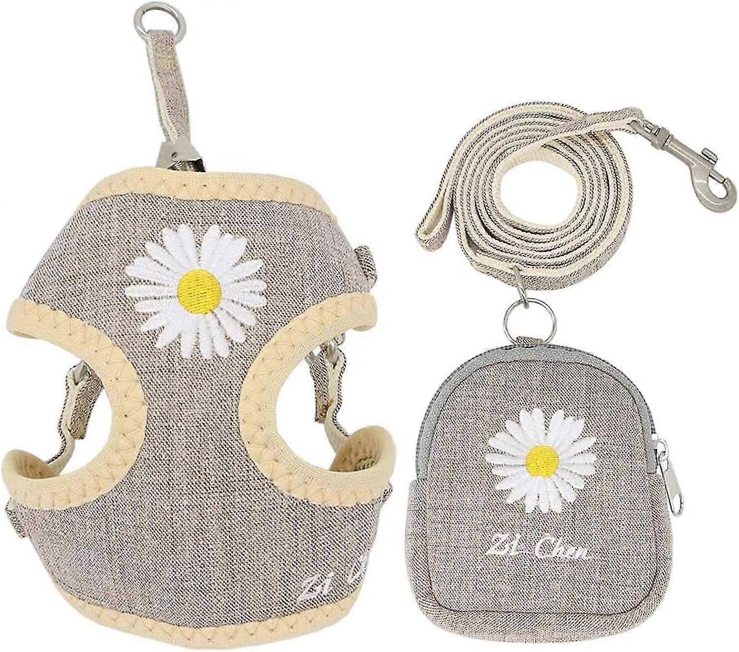 Pet Dog Cat Harness and Leash Set with Bags Soft Mesh Cute Blue Daisy Embroidery Dog Vest Harness for Puppy Small Dogs Cats