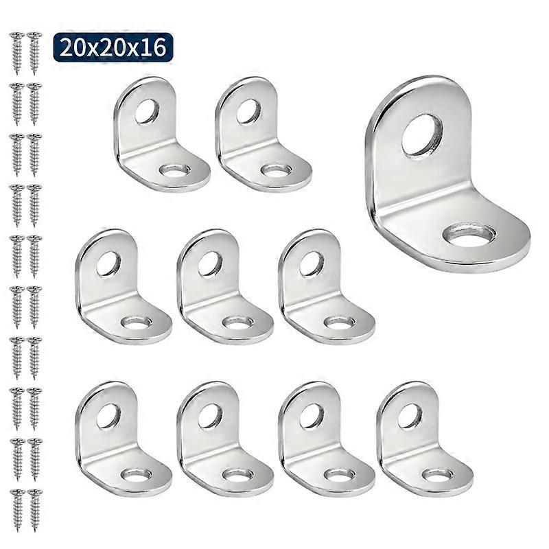 10pcs Stainless Steel Angle Code L-shaped Right Angle Bracket 90 Degree Angle Bracket Fastener20*20mm Silver