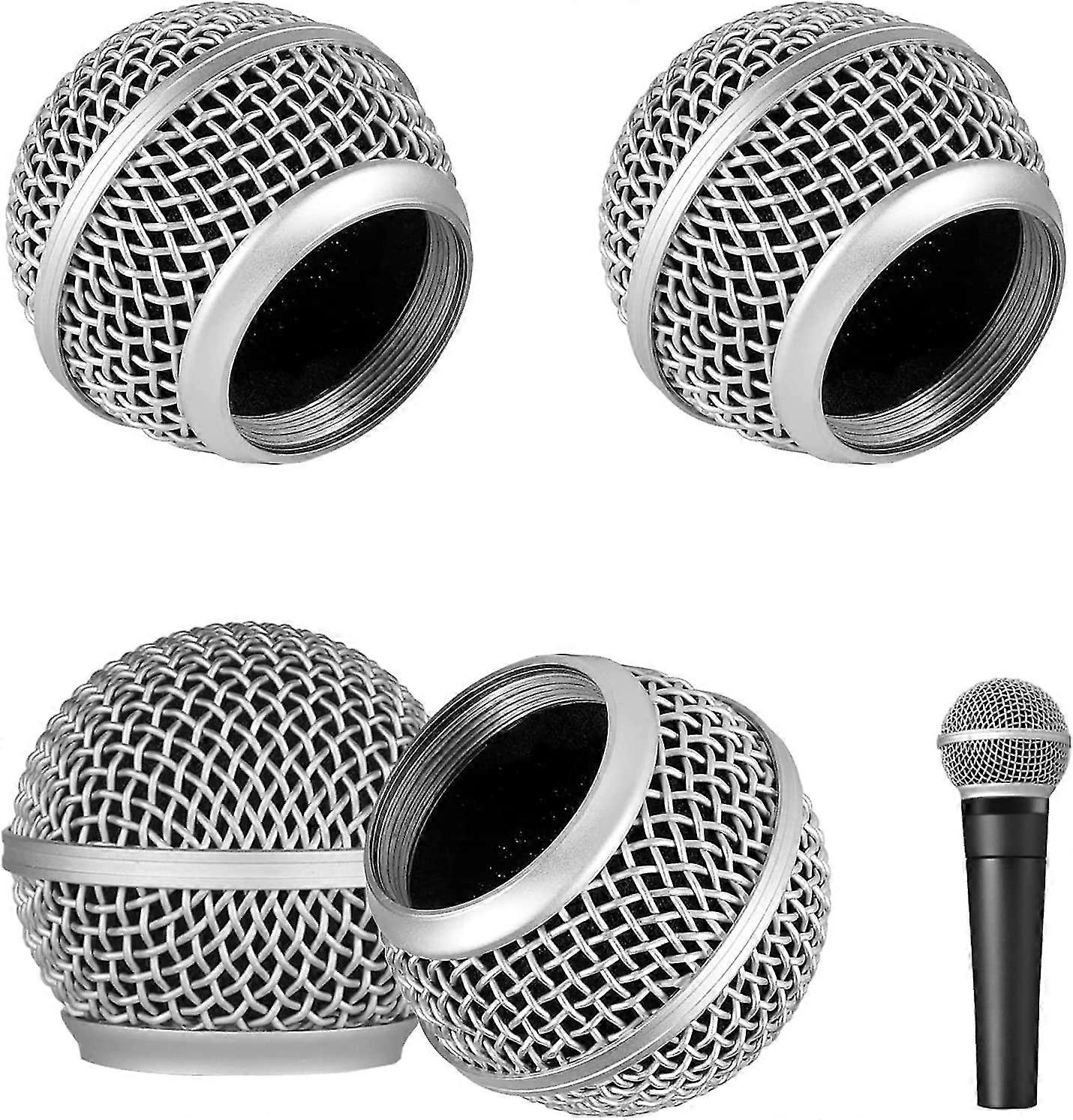 Metal Microphone Mesh Heads (4 Pcs, Silver)