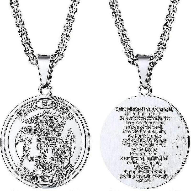 St. Michael Pendant Necklace - Sterling Silver, 22"-Good