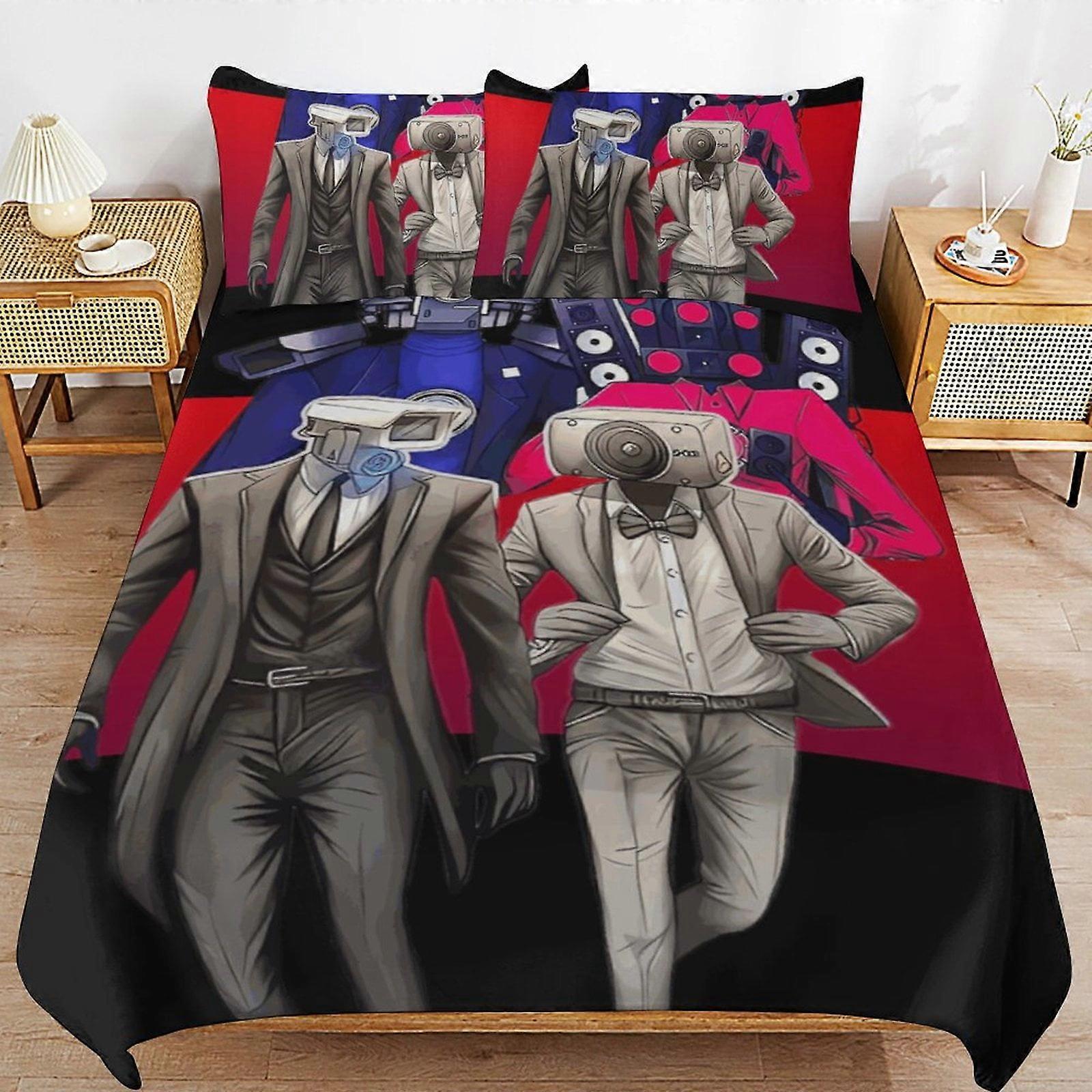 vuodevaatteet SX305 Skibidi WC-vuodevaatteet pussilakana Mukava ja kevyt sarjakuvavuodevaatteet 3-osainen (1 pussilakana ja 2 tyynyliinaa) AC305