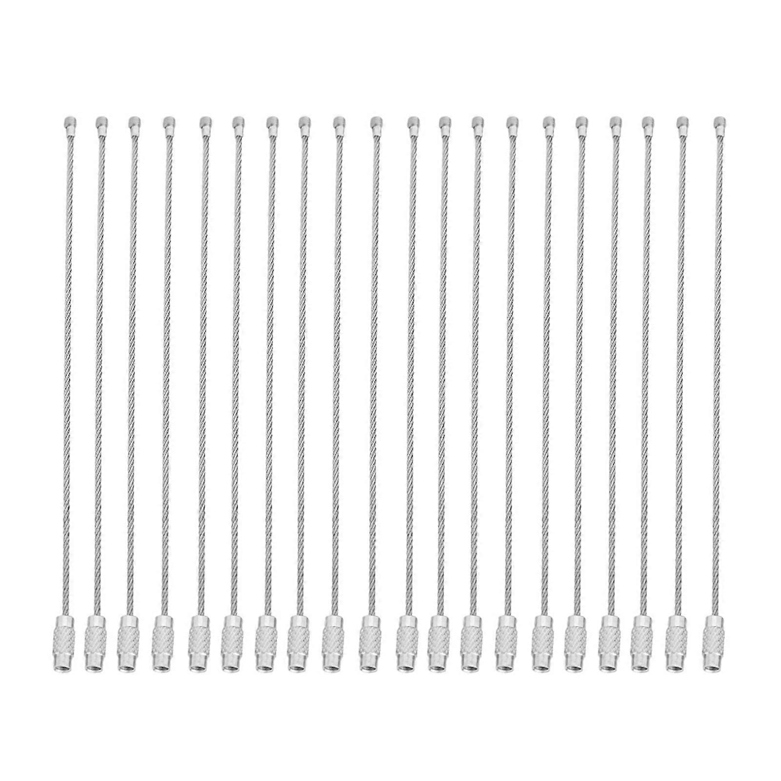 20Pcs/Bag Stainless Steel Wire Keychains Cable Rope Key Ring with Screw Locking Silver