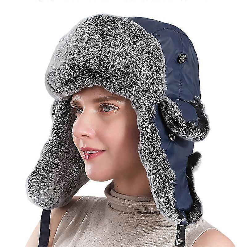 Rabbit fur hat aviator Russian winter fur hat ski hat