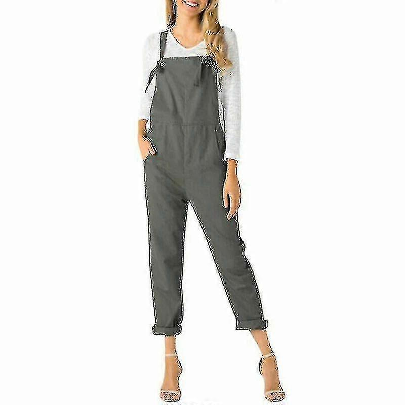 נשים כיס כותנה פשתן קז'ואל אופנה אוברול רפוי אוברול דנגריס אוברול בגי באגי רופף רומפר ארוך מכנסיים אוברולים