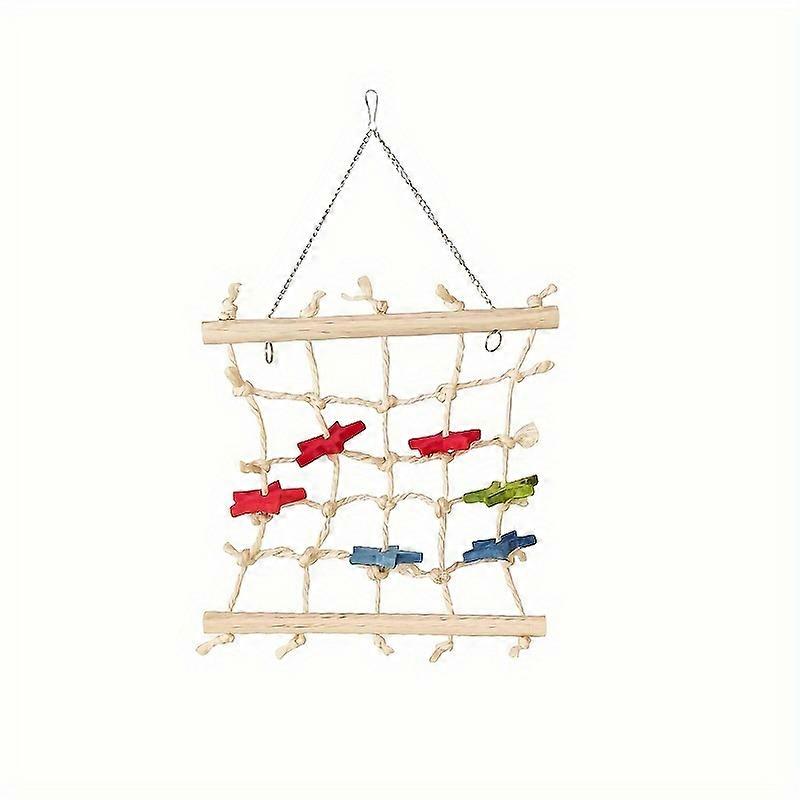 "Durable" 1Pc Wooden Parrot Play Stand With Climbing Net - Beak Grinding & Exercise Cage Accessory For Birds