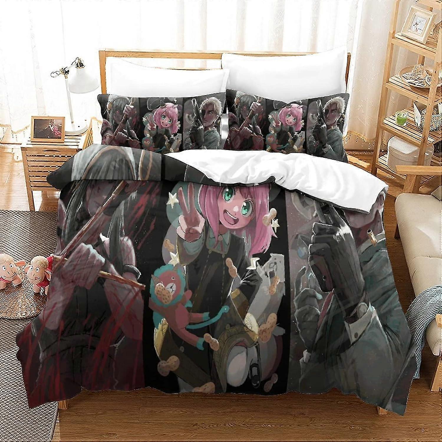 o3127 Lençóis Anime SpyFamily Cama Capa de Edredão Conjunto de Capa de Edredão de Microfibra Macia Personagens de Anime Conjunto de Capa de Colcha com Fecho de Zíper e Travesseiro S