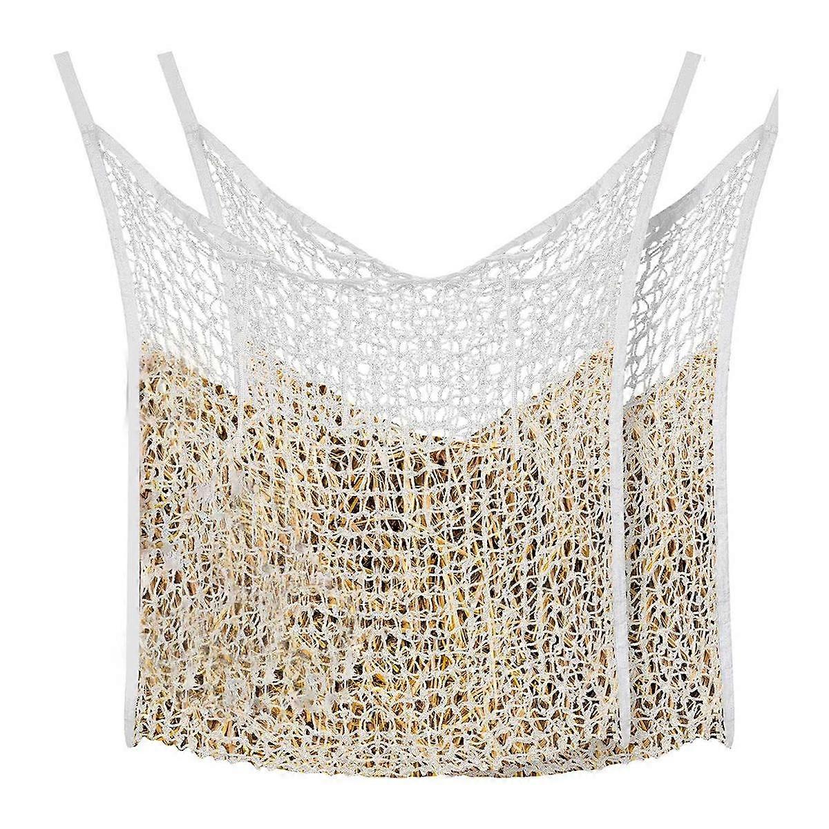 2 Stück Slow Feed Hay Net Heu Feeder Heusäcke für Pferde Ziegenstall Anhänger Pferdefütterung (weiß, 35 x 31 Zoll)