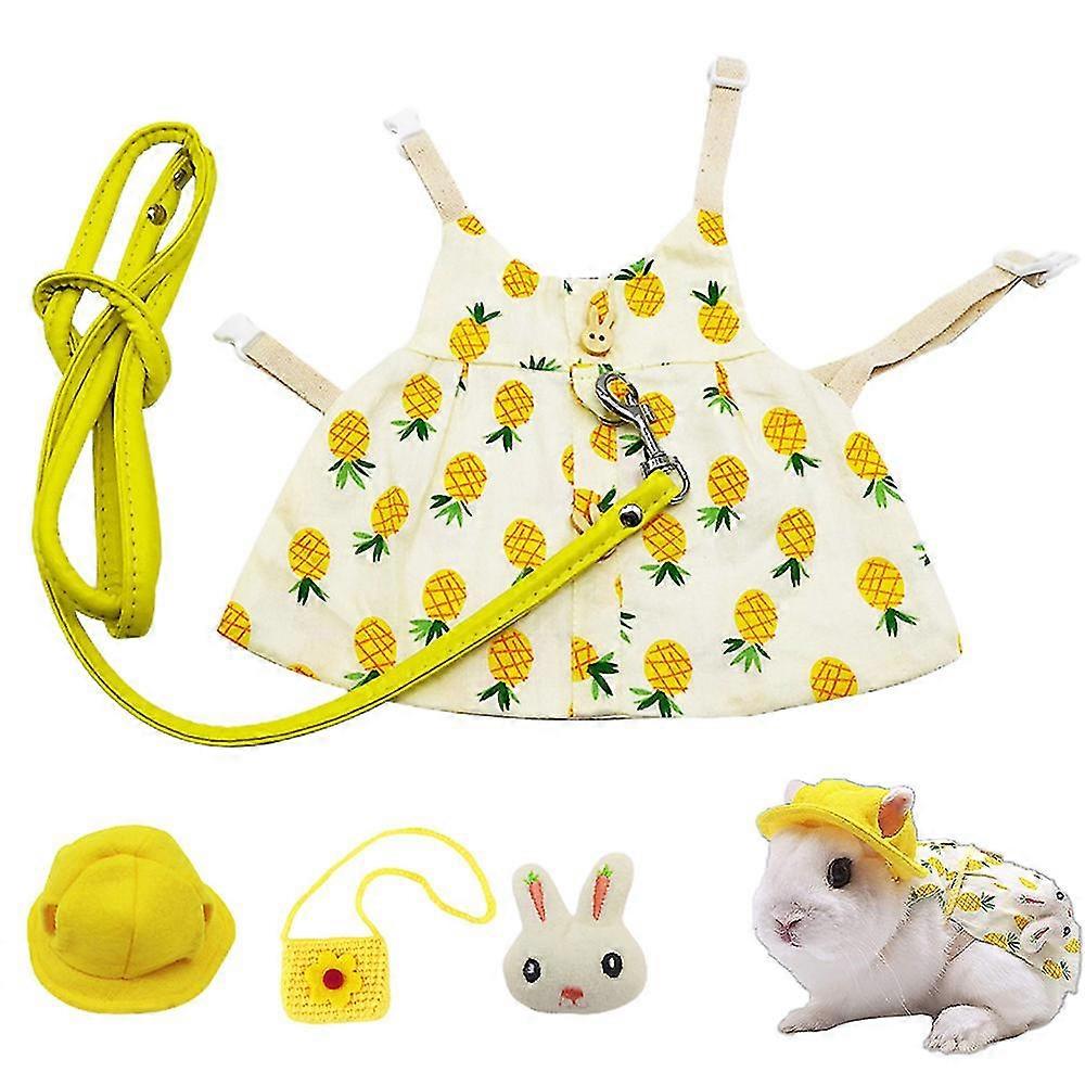 Pineapple Print Pet Rabbit Clothes With Harness Leash Bag Hat For Bunny Guinea Pig