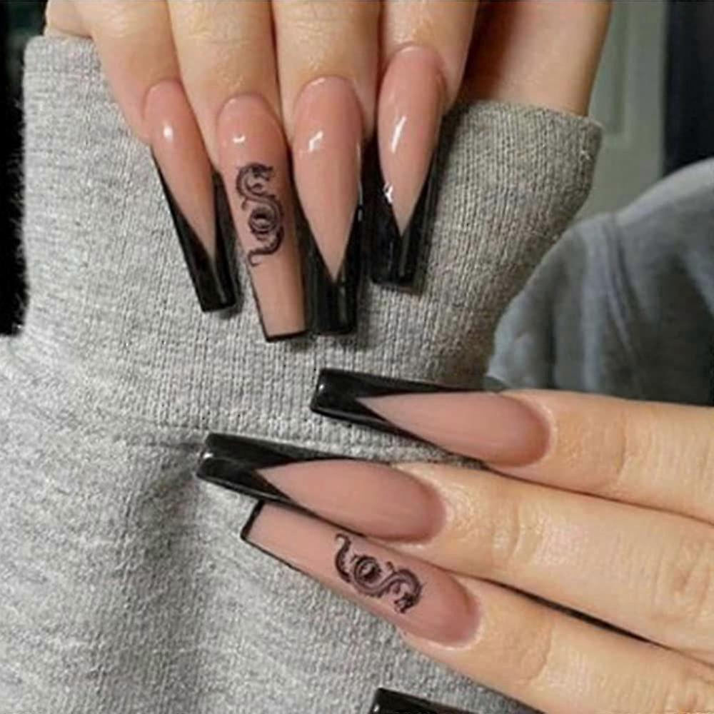 Glossy Coffin Extra Long Press On Nails With Designs,nude Acrylic Nails Press On,stick On Nails Compatible With Women,artificial Glue On Nails,fake Na