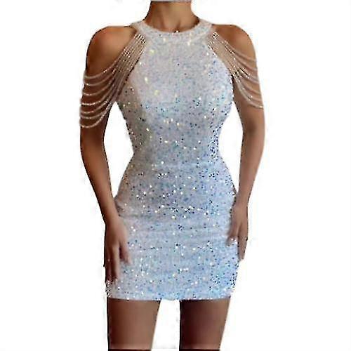 Womens Sequin Glitter Tassel Sleeve Mini