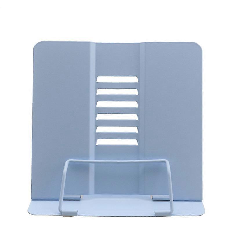 Metal Book Stand Folding Reading Stand Anti-Slip Adjustable Desktop Bookend Cookbook Rest Book Holder (Blue)