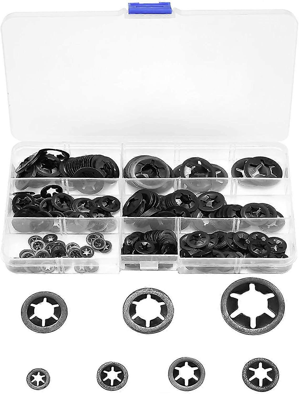 300-pack Of Various Self-locking Washers In 7 Sizes Quick Locking Teeth
