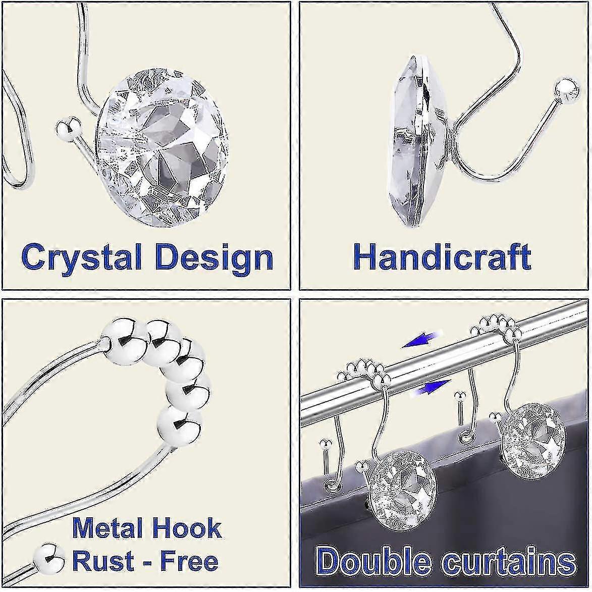12pcs Shower Curtain Hooks Rings For Bathroom,crystal