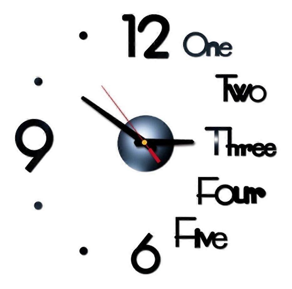 Acrylic Wall Clock Diy Clock Silent Wall Sticker Clock (Black) (1Pcs)
