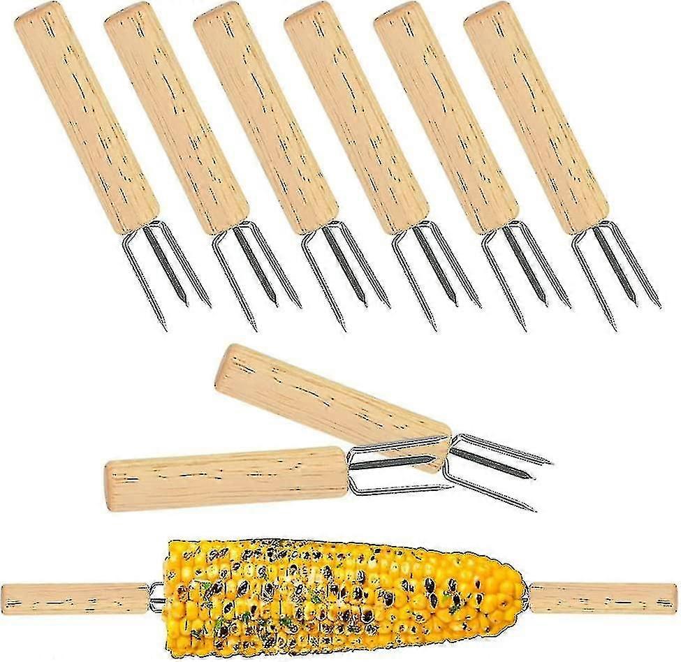 8 Pcs Fruit Fork 3 Prong Corn Skewer With Wooden Handle Rust Proof Corn Spike Stainless Steel Skewer Barbecue Bbq Skewers Corn Sharp For Fruit Vegetab