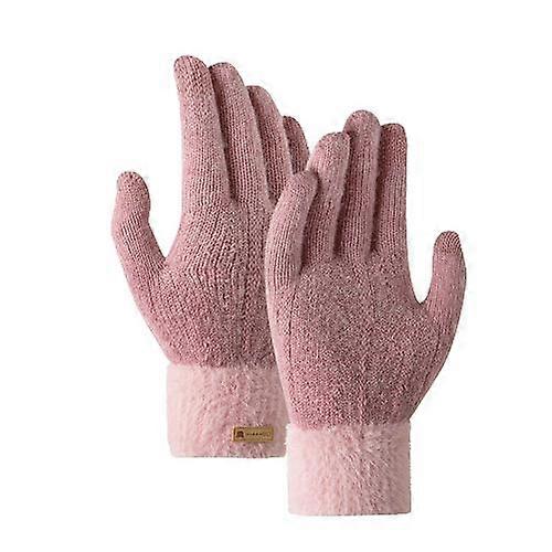 Winter color-blocked protective gloves, thickened and warm, plush, double-layer, touch-screen, minute-hand knitted gloves for cycling