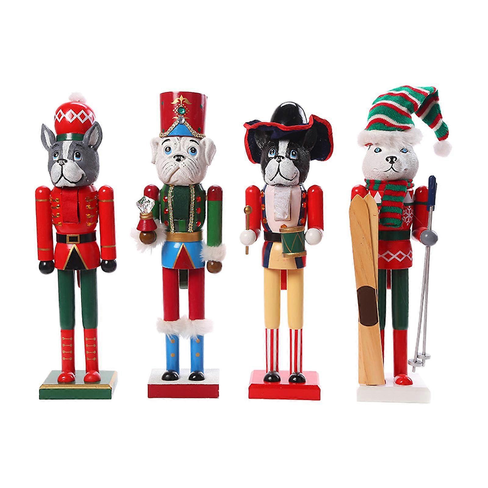 4x chien 15 pouces casse-noisette en bois traditionnel pour chambre de vacances festive