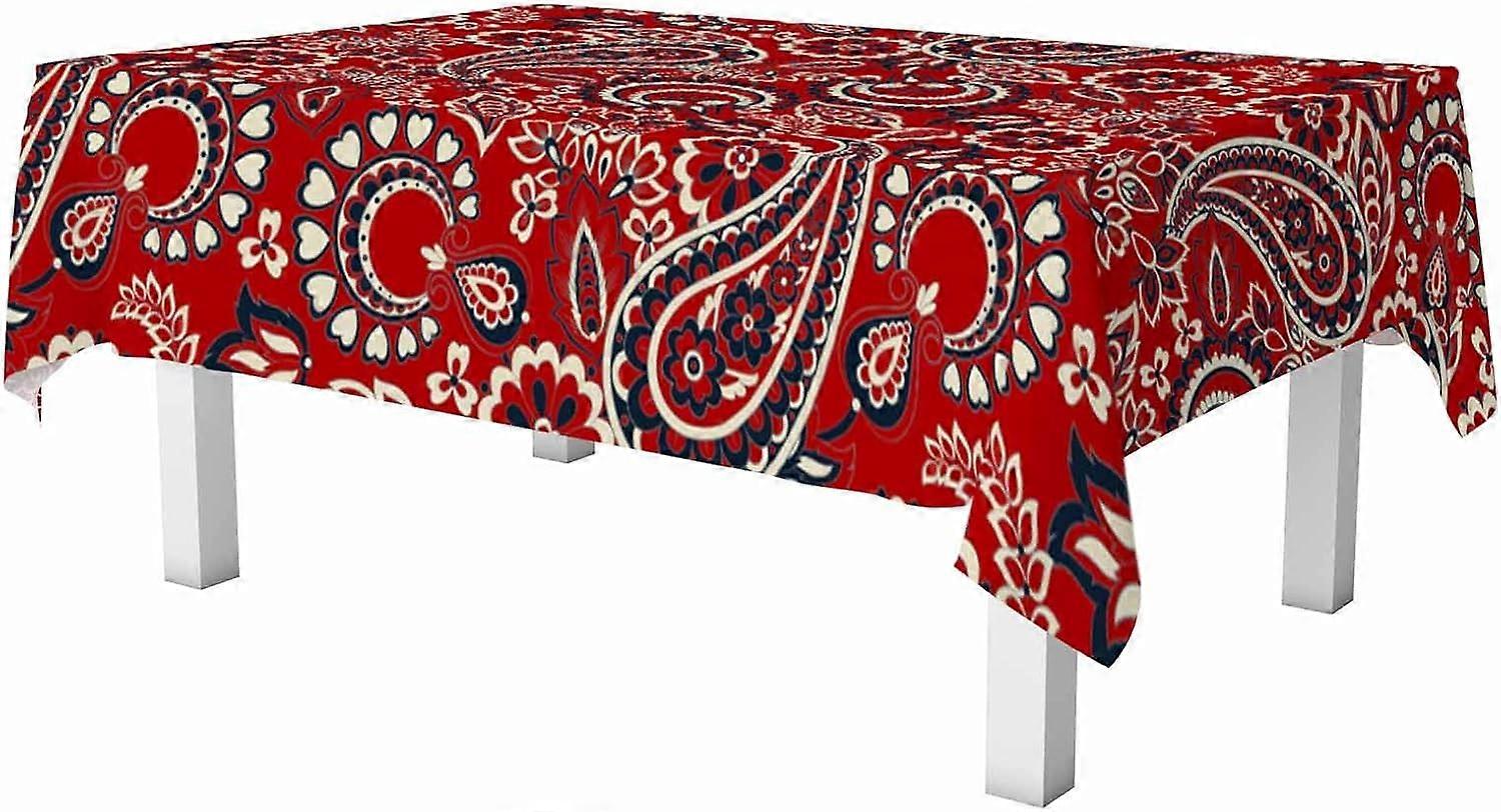 Paisley Pattern Rectangle Table Cloth Red Damask Vintage Batik Style Wipeable Waterproof Tablecloths Table Cover for Party Picnic Dinner Indoor and Ou
