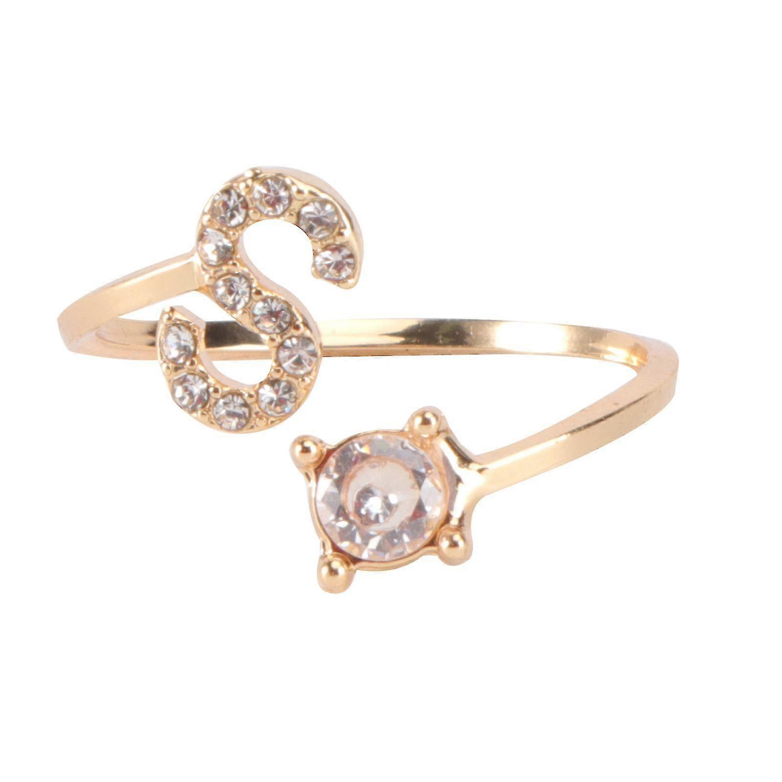 1PC strass incrusté initiale doigt bague bijoux de mode (or S)