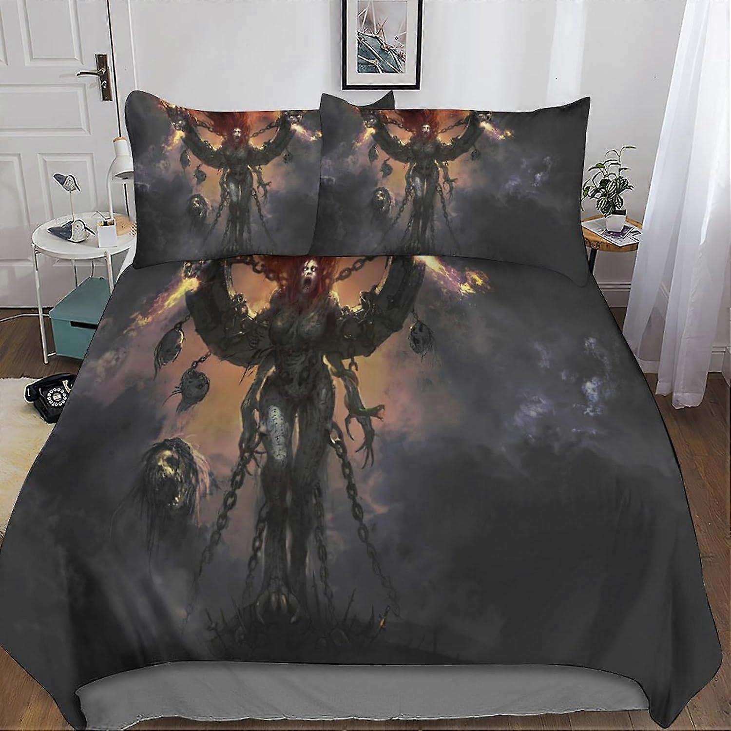 3D Diablo-4 Duvet Cover, 3 Pieces with Pillowcases, Microfiber Set, Zipper Closure, Game Bedding Set for Adults and Children