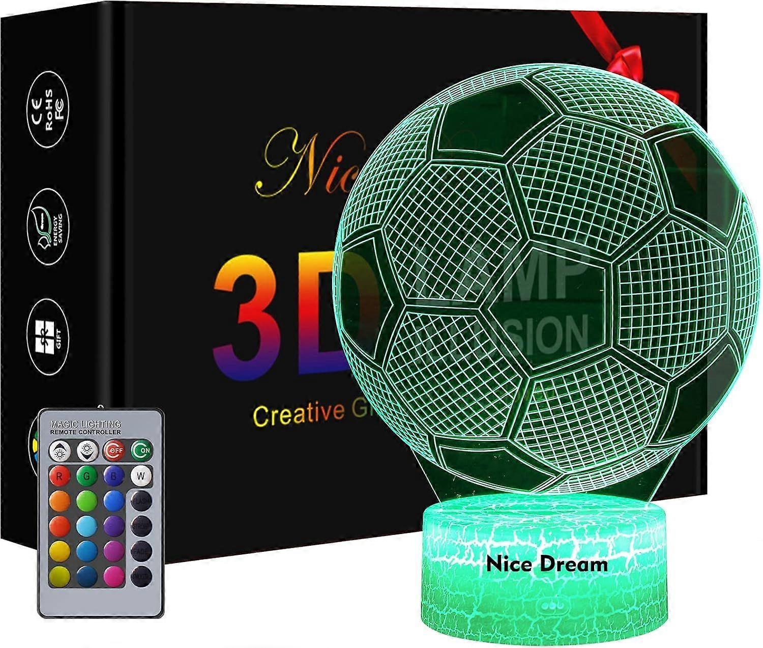 Veilleuse 3D Football pour garons, lampe  illusion d'optique 3D, veilleuse 3D  intensit variable avec 16 changements de couleur et tlcommande, cadeaux