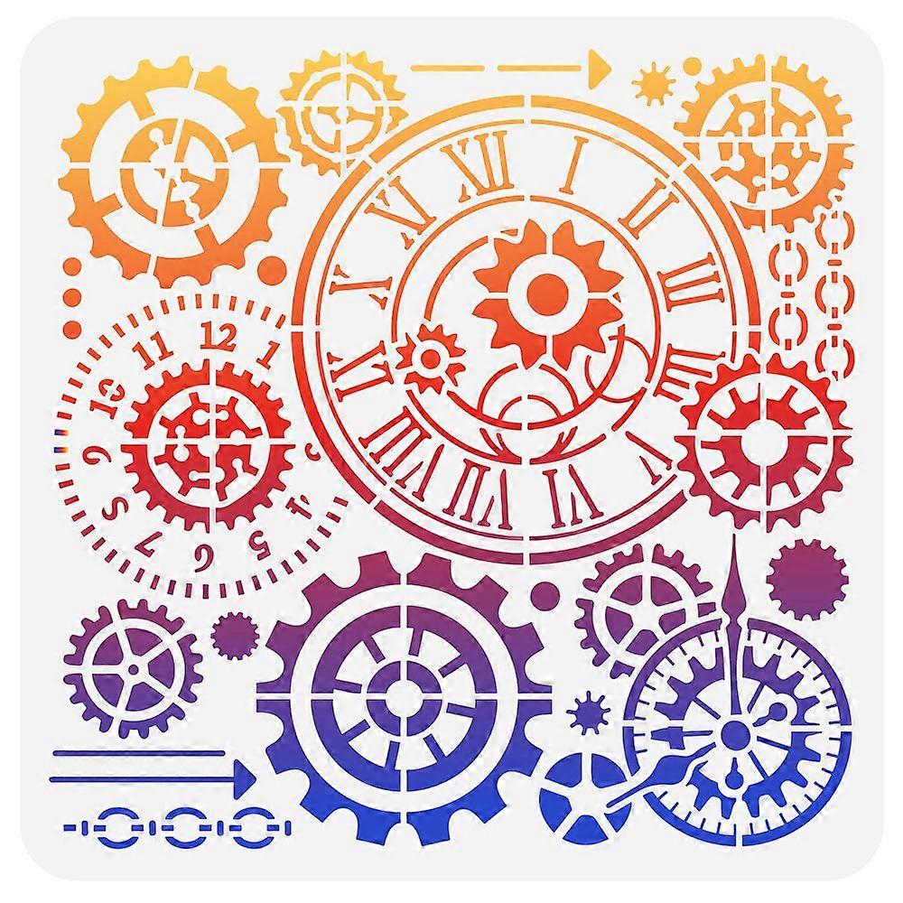 1pcペット中空描画DIYスクラップブックフォトアルバムギアパターン30x30cmのための絵画ステンシル