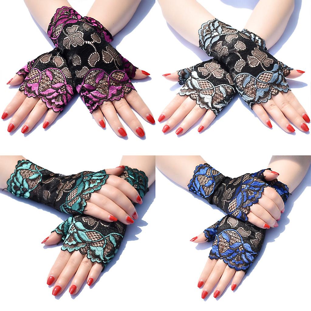 7-Color Women's Short Lace Floral Fingerless Gloves – Gothic Bride Wedding Mittens