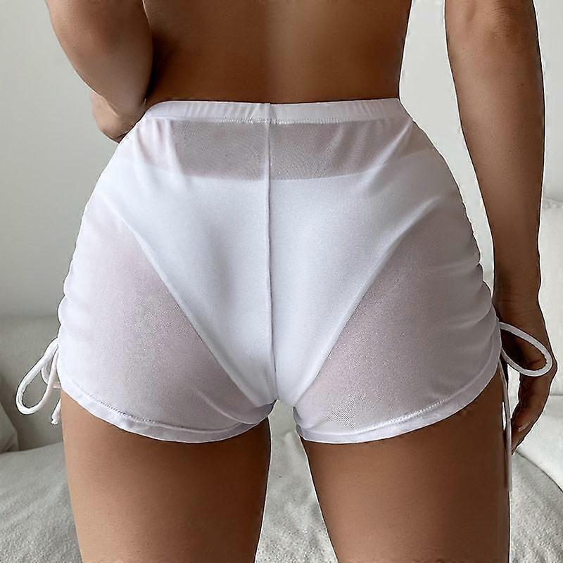 Women's Mesh Bikini Cover Transparent Summer Drawstring Beach Shorts Swimwear