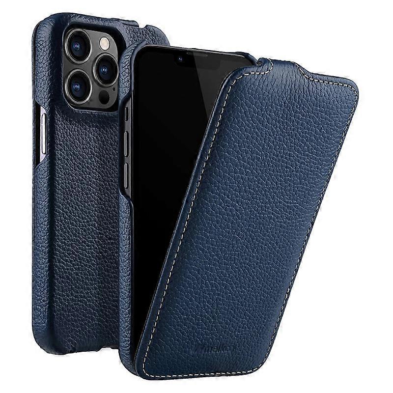 iPhone 14 Pro लीची टेक्सचर फोन केस जेनुइन काउ लेदर + पीसी वर्टिकल फ्लिप कवर के लिए MELKCO