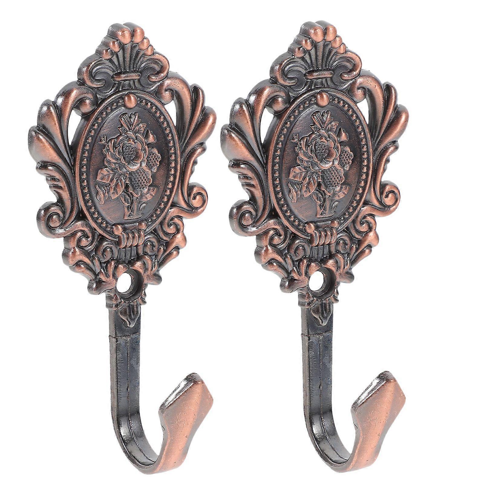 2pcs Rose Pattern Vintage Zinc Alloy Drapery Curtain Holdbacks Tieback Hooks (Red Copper)