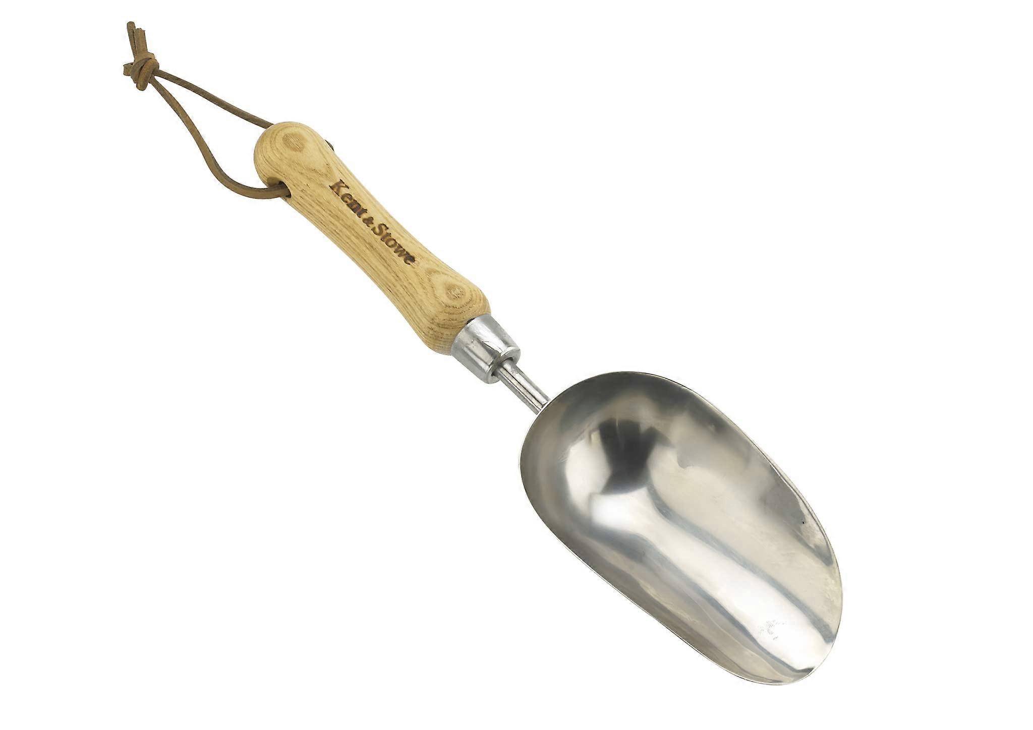 Stainless Steel Hand Potting Scoop with Ash Wood Handle for Soil and Compost Gardening Tools, Durable and Ergonomic Design