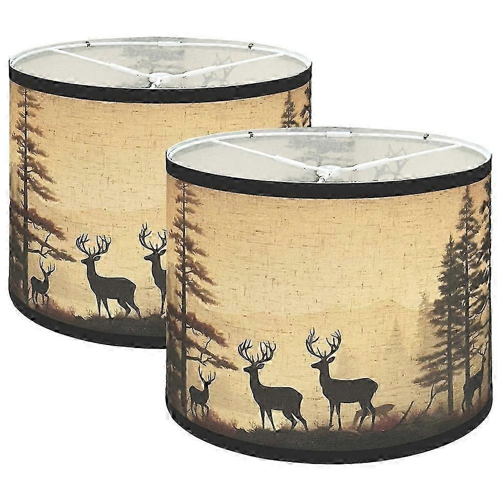 Lamp Shades Set of 2,Fabric Lampshades with Deers compatible with Table Lamps,Floor Lamps,Replacement Lampshades