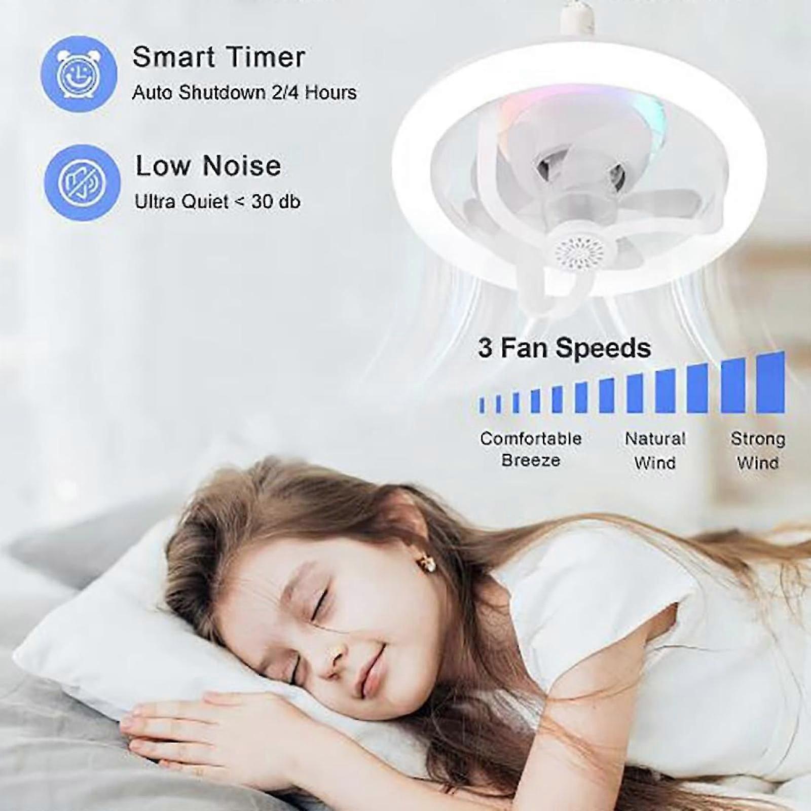 Socket Fan Light 11 Inches E26/E27 Socket Fan Ceiling Fan with Light Dimmable Remote 360 Rotation with RGB Mode Light -GSL