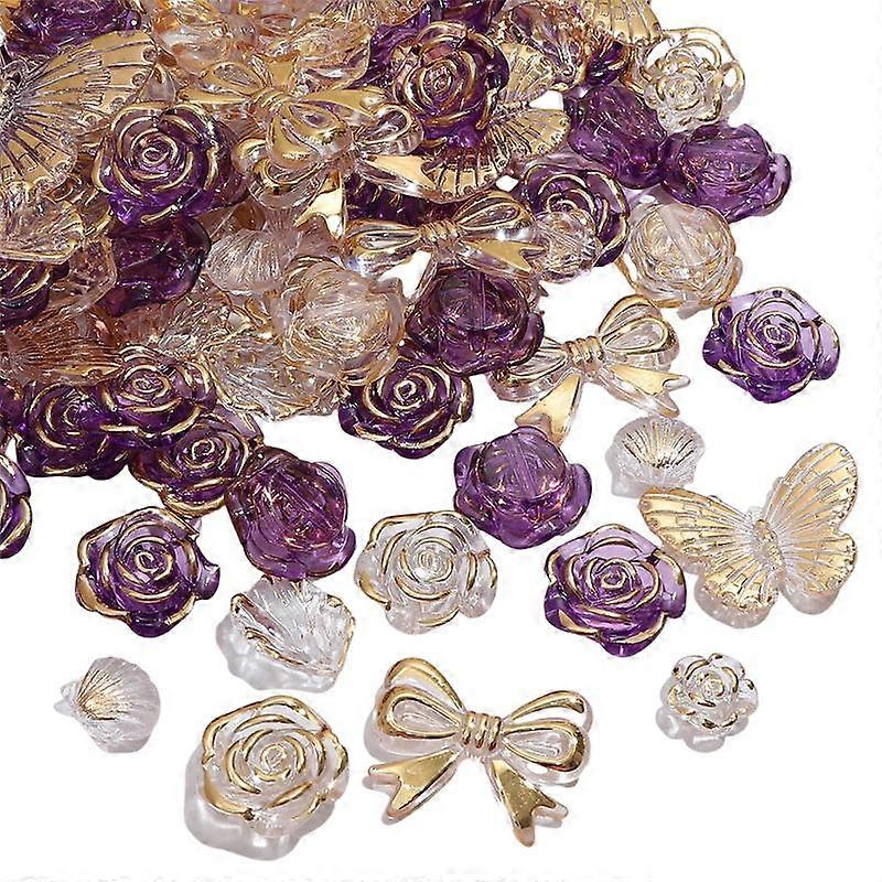 30-35Pcs Acrylic Beads Golden Edge Flower Charms Beads For DIY Bracelet Necklace Jewelry Making