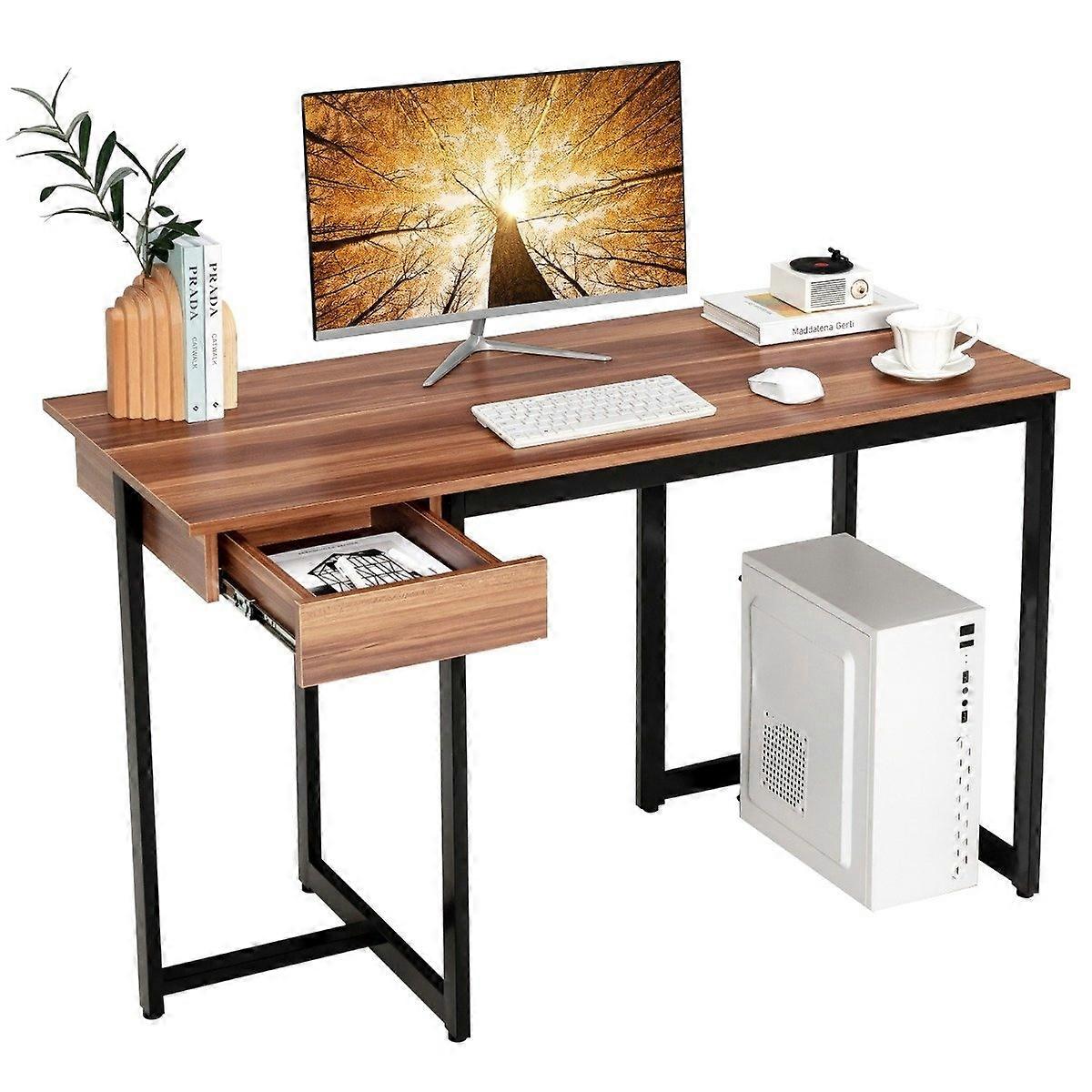 120 cm long computer desk with drawer & adjustable cushions computer table walnut