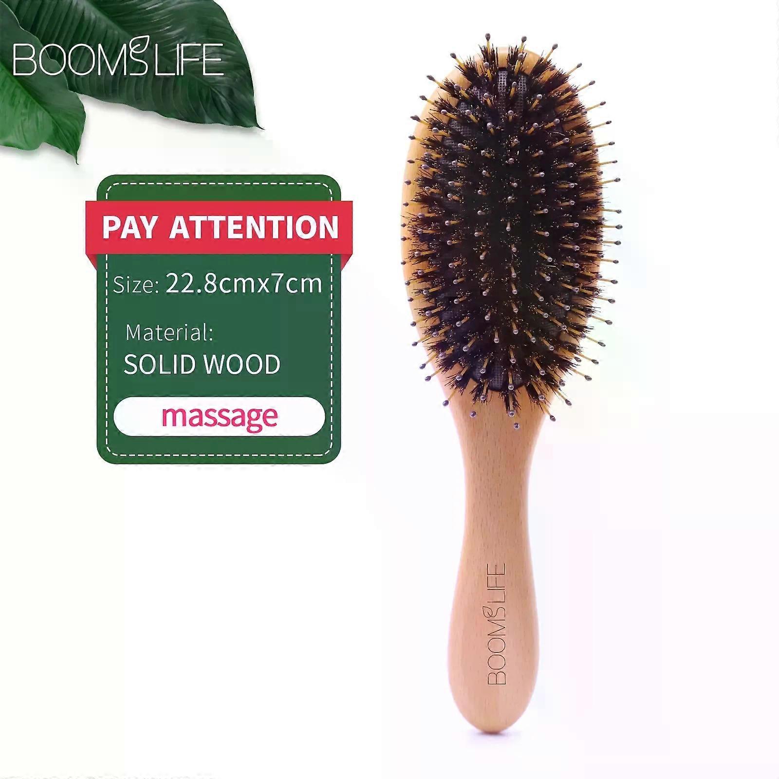 ソフトイノシシ毛ヘアブラシ女性ウッドコームヘアヘッド頭皮マッサージもつれ解消ヘアブラシ巻き毛の厚い長いヘアケアツール