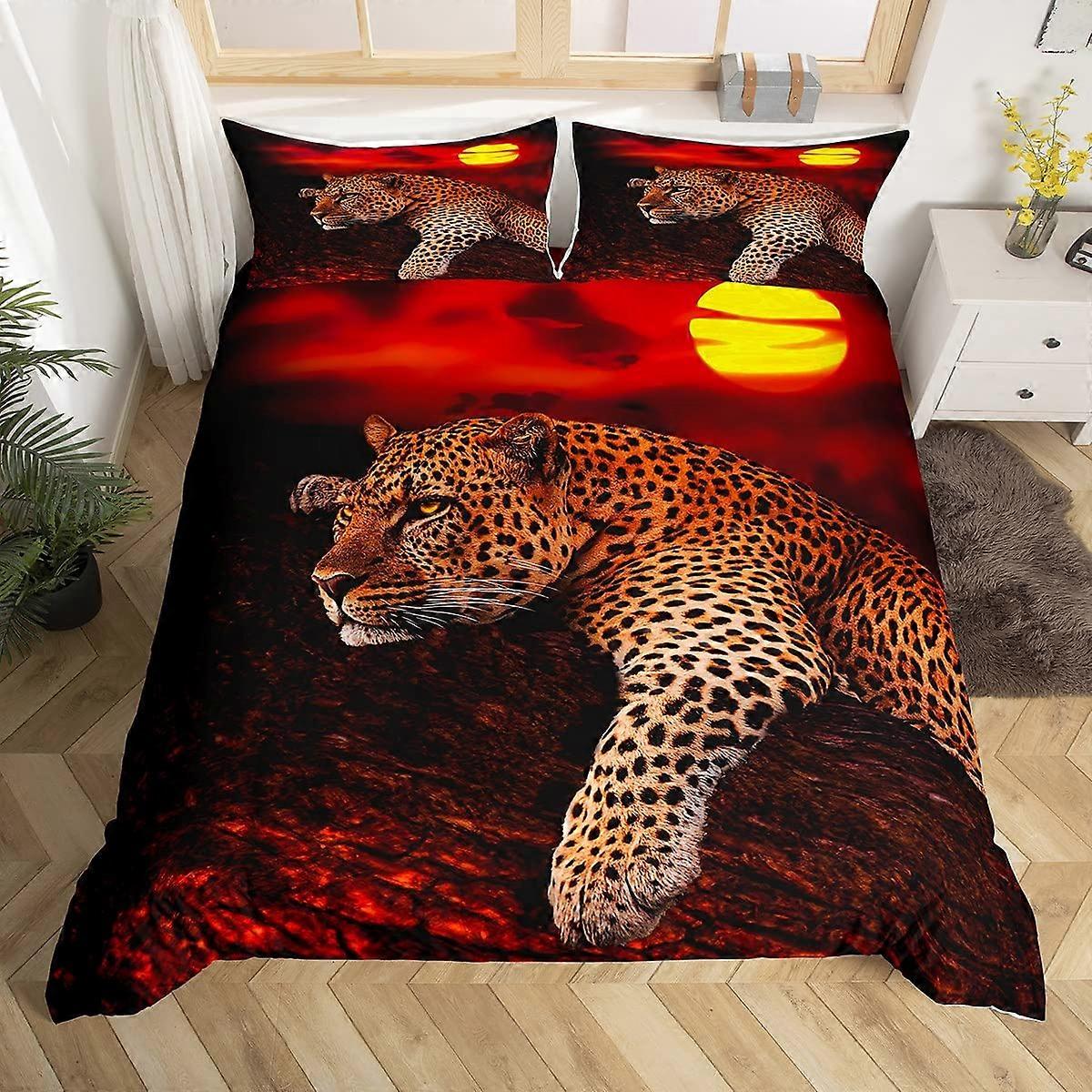 Leopard Print Duvet Cover Set Full Size 3 Pieces Soft Microfiber Bedding Set Animal Print Comforter Cover