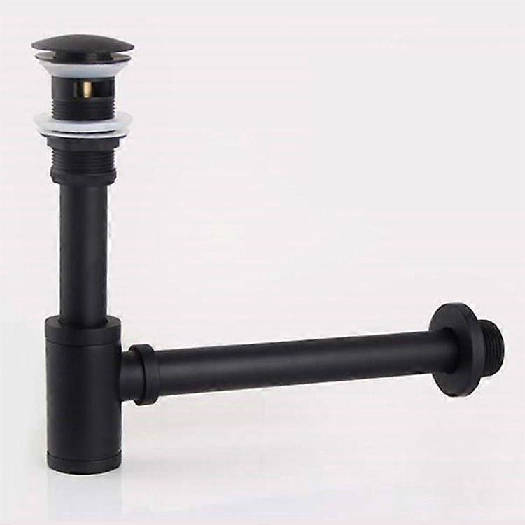 Black Brass Bathroom Trap with Pop-Up Drain Kit - Bottle Trap with Hardware Overflow