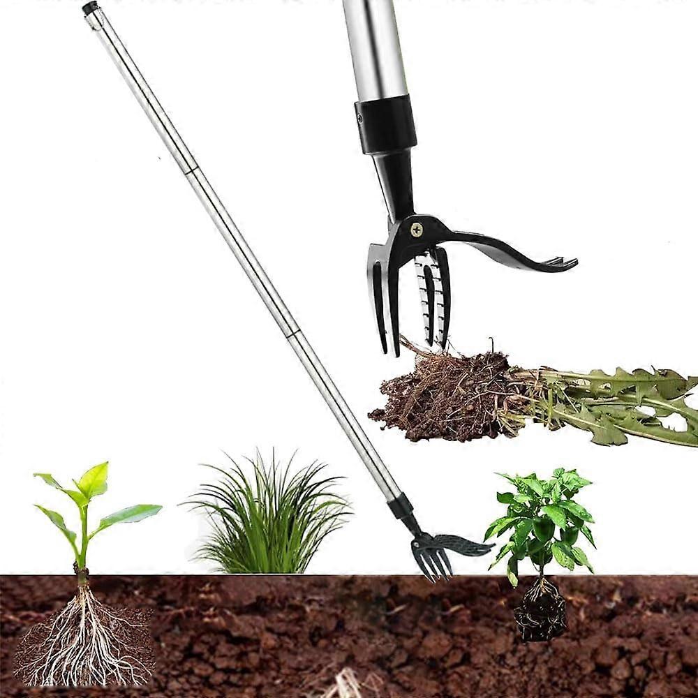 The Original Stand Up Weed Puller Tool with Adjustable Stainless Steel Long Handle and 4-Claw Steel Head for Easy Weeding