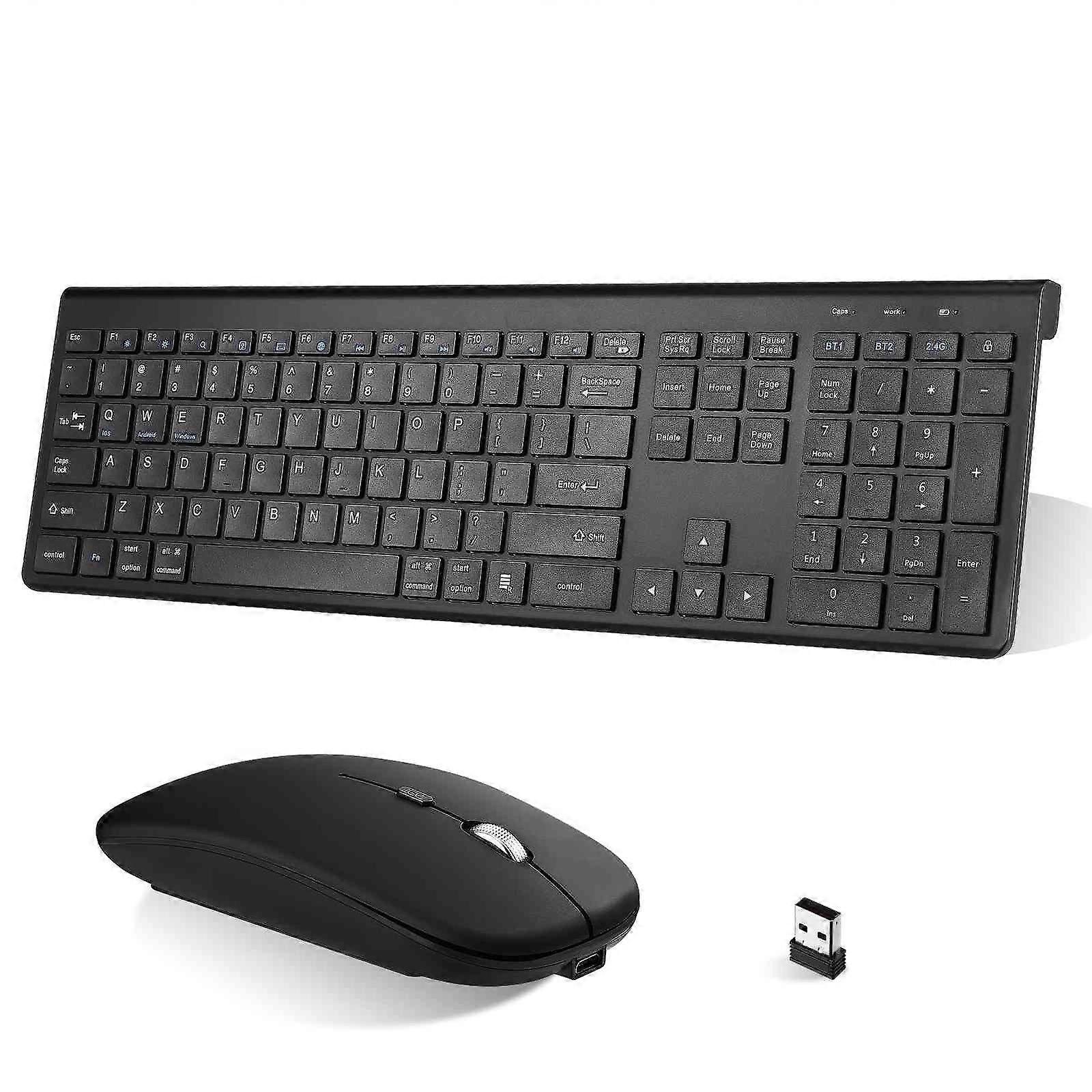 Plug and Play Compact Rechargeable Wireless Bluetooth Full Size Keyboard and Mouse Combo for Edge () -Black