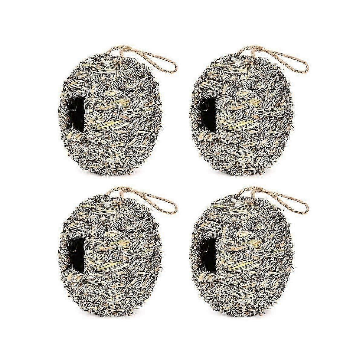 4 Pack Hanging Bird Nest House for Outside,Ball Shape,Hand Woven,Made of Natural Grass,Perfect for Garden,Patio
