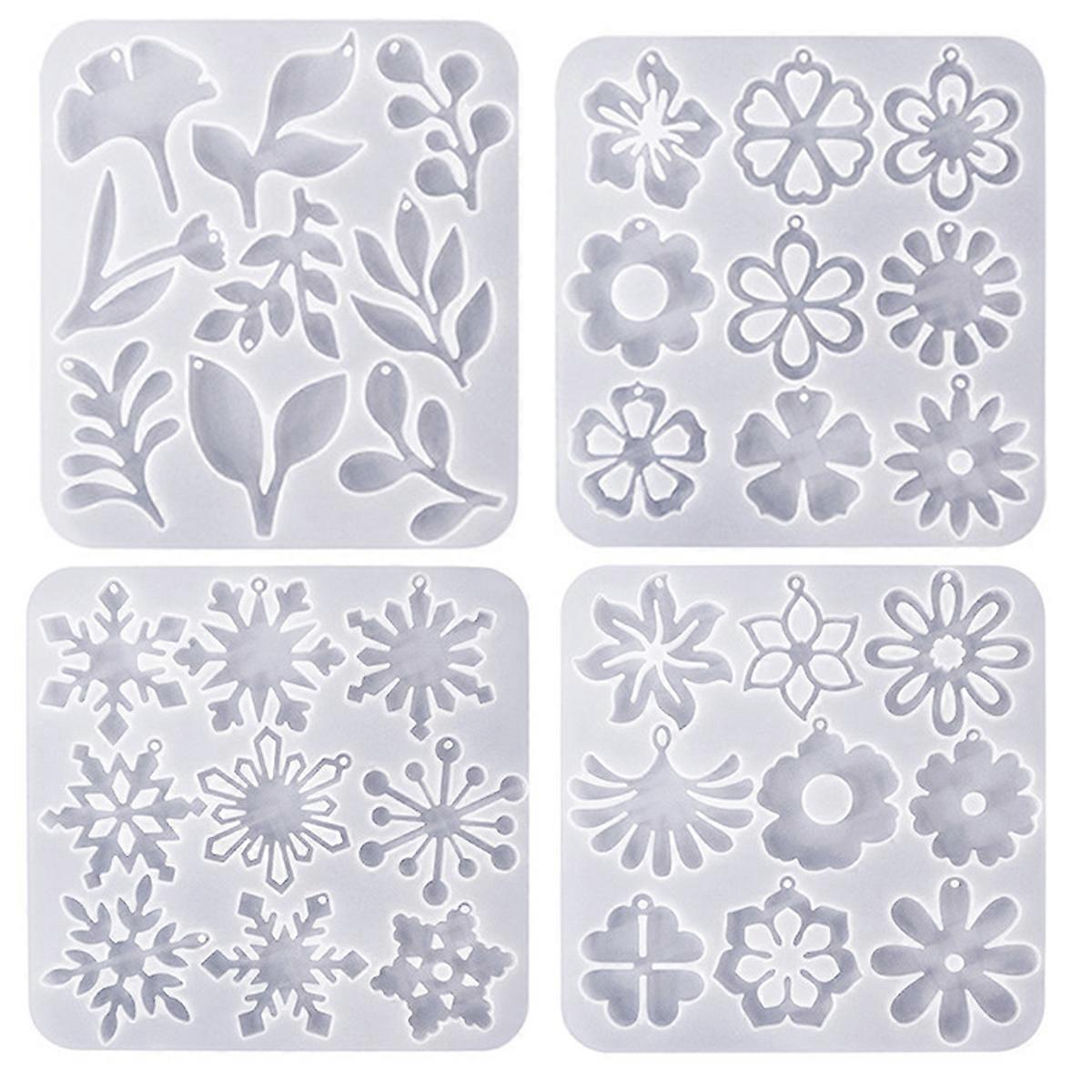 4 Pack Resin Earring Molds for Flower and Leaf Pendant Making