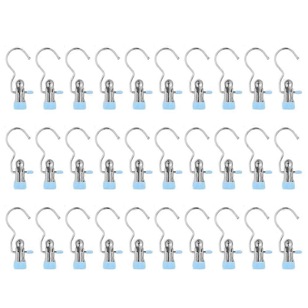 Tvättkrokar Hängande klämma Kläder, Hatt, Byxor, Handduk, Blå 30PC