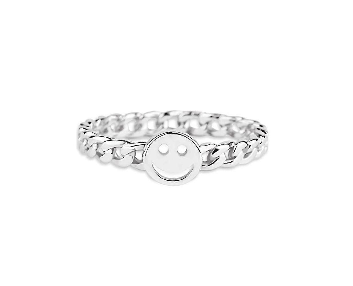 Women Good Luck Smiley Face Ring Happy Face Stackable Ring With Cute Chain Link Band